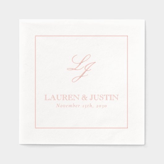 Elegant Monogram Eenvoudig Script Trouwen Roos Gou Folie Servetten (Voorkant)