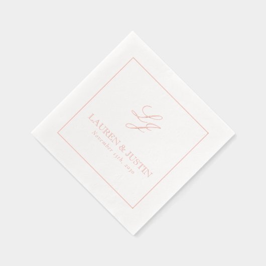 Elegant Monogram Eenvoudig Script Trouwen Roos Gou Folie Servetten (Rechts)