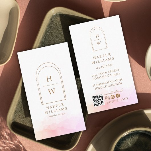 Elegant monogram eenvoudige boog | Blush Pink Visitekaartje