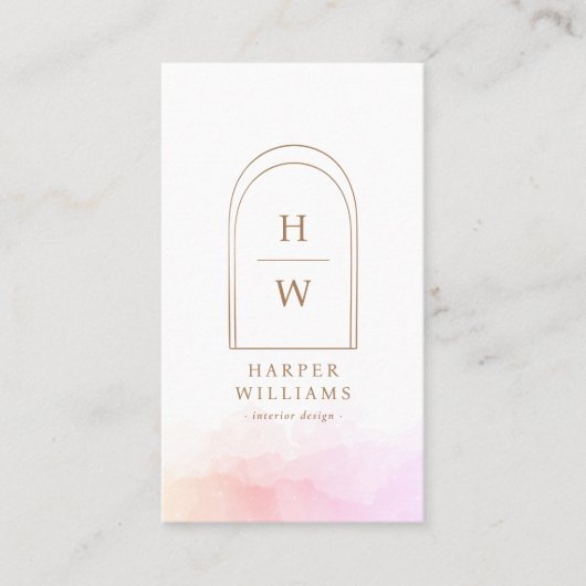 Elegant monogram eenvoudige boog | Blush Pink Visitekaartje (Voorkant)