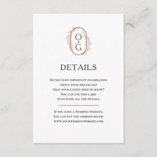 Elegant monogram Eenvoudige typografie Weddenschap Informatiekaartje (Voorkant)