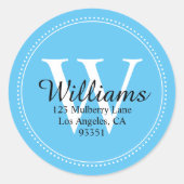Elegant Monogram Effen Blauwe Retouradres Ronde Sticker (Voorkant)