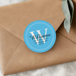 Elegant Monogram Effen Blauwe Retouradres Ronde Sticker