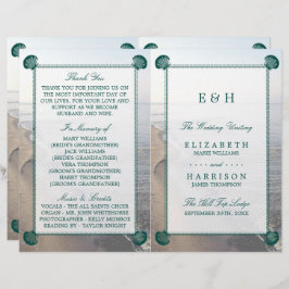 Elegant monogram en Blauwgroen Scallop Beach Wedde