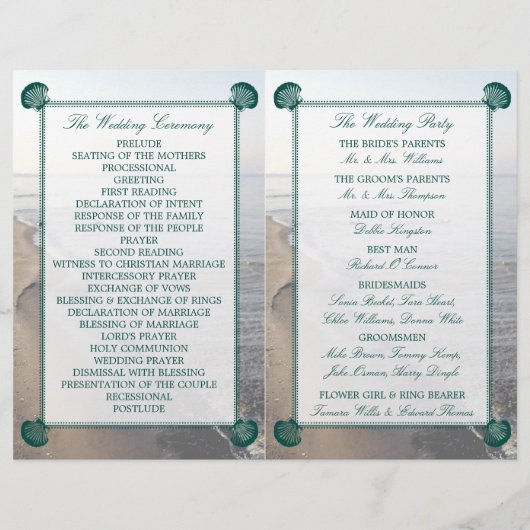 Elegant monogram en Blauwgroen Scallop Beach Wedde (Achterkant)