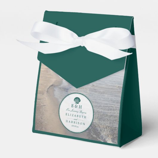 Elegant monogram en Blauwgroen Scallop Beach Wedde Bedankdoosjes (Voorkant Zijde)