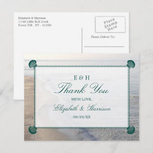 Elegant monogram en Blauwgroen Scallop Beach Wedde Briefkaart