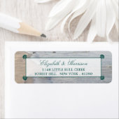 Elegant monogram en Blauwgroen Scallop Beach Wedde Etiket (Insitu)