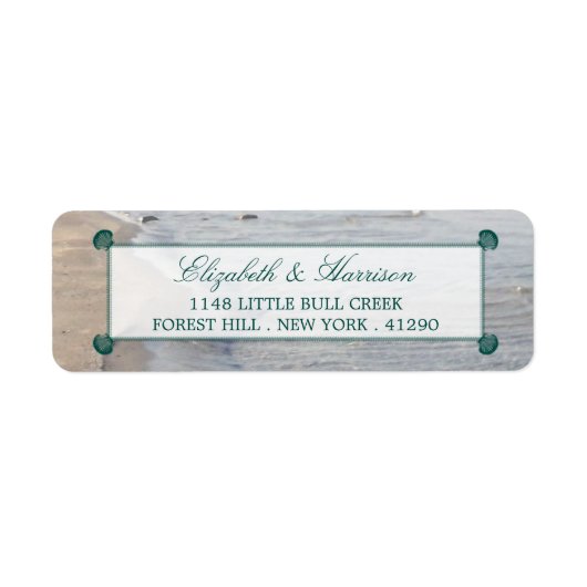 Elegant monogram en Blauwgroen Scallop Beach Wedde Etiket (Voorkant)