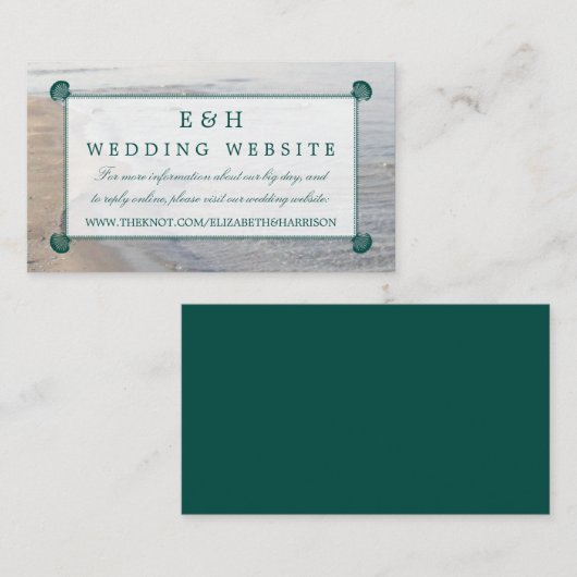 Elegant monogram en Blauwgroen Scallop Beach Wedde Informatiekaartje (Voorkant / Achterkant)