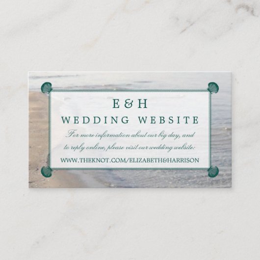 Elegant monogram en Blauwgroen Scallop Beach Wedde Informatiekaartje (Voorkant)