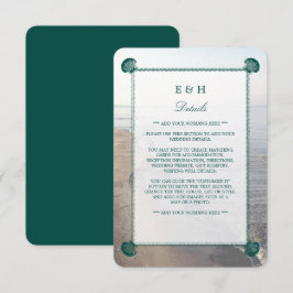 Elegant monogram en Blauwgroen Scallop Beach Wedde Informatiekaartje