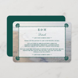 Elegant monogram en Blauwgroen Scallop Beach Wedde Informatiekaartje