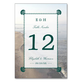 Elegant monogram en Blauwgroen Scallop Beach Wedde Kaart