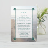 Elegant monogram en Blauwgroen Scallop Beach Wedde Kaart (Staand voorkant)