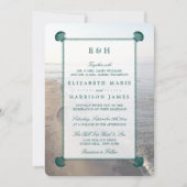 Elegant monogram en Blauwgroen Scallop Beach Wedde Kaart (Voorkant)