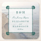 Elegant monogram en Blauwgroen Scallop Beach Wedde Kartonnen Onderzetters (Voorkant)
