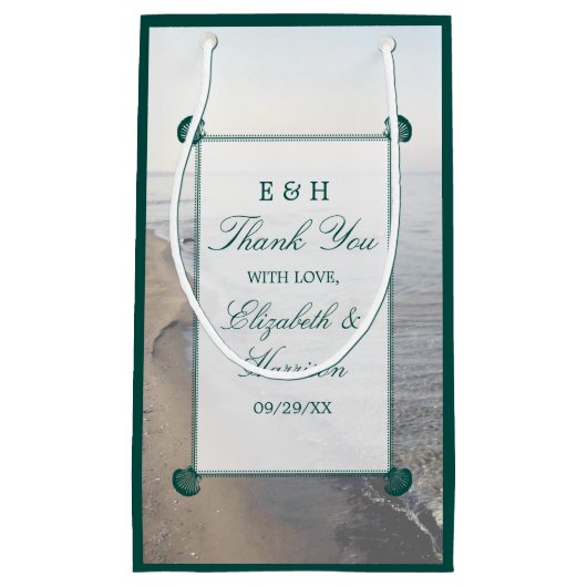 Elegant monogram en Blauwgroen Scallop Beach Wedde Klein Cadeauzakje (Voorkant)