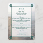 Elegant monogram en Blauwgroen Scallop Beach Wedde Menu (Voorkant)