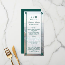 Elegant monogram en Blauwgroen Scallop Beach Wedde Menu