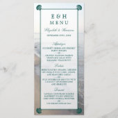 Elegant monogram en Blauwgroen Scallop Beach Wedde Menu (Voorkant)