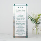 Elegant monogram en Blauwgroen Scallop Beach Wedde Programmakaart (Staand voorkant)