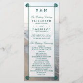 Elegant monogram en Blauwgroen Scallop Beach Wedde Programmakaart (Voorkant)