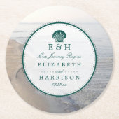 Elegant monogram en Blauwgroen Scallop Beach Wedde Ronde Kartonnen Onderzetter (Voorkant)