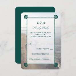 Elegant monogram en Blauwgroen Scallop Beach Wedde RSVP Kaartje
