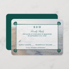 Elegant monogram en Blauwgroen Scallop Beach Wedde RSVP Kaartje
