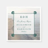 Elegant monogram en Blauwgroen Scallop Beach Wedde Servet (Voorkant)