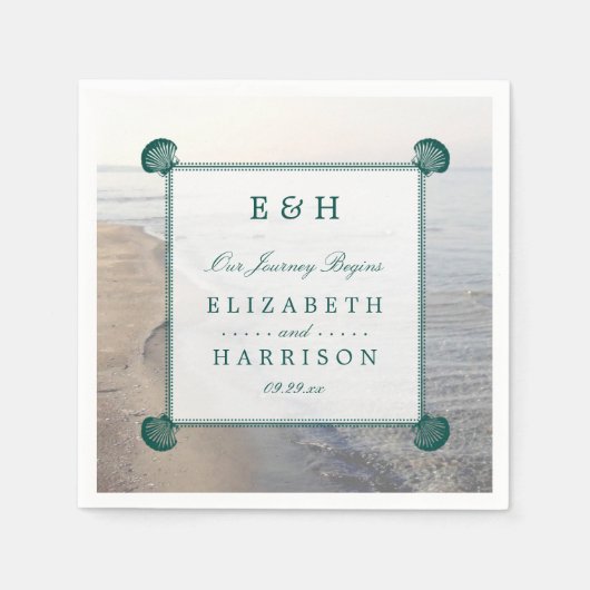 Elegant monogram en Blauwgroen Scallop Beach Wedde Servet (Voorkant)