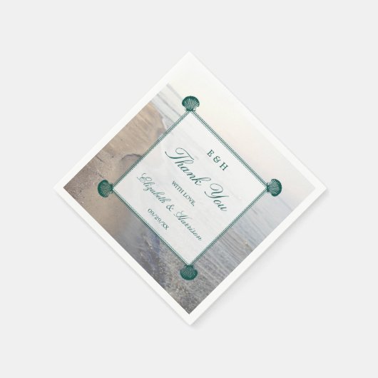 Elegant monogram en Blauwgroen Scallop Beach Wedde Servet (Hoek)