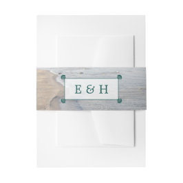 Elegant monogram en Blauwgroen Scallop Beach Wedde Uitnodigingen Wikkel