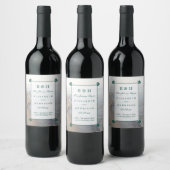 Elegant monogram en Blauwgroen Scallop Beach Wedde Wijn Etiket (Flessen)