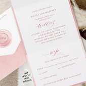 Elegant Monogram en Blush Pink Waterverf Wedding All In One Uitnodiging