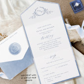 Elegant Monogram en Dusty Blue Waterverf Wedding All In One Uitnodiging