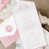 Elegant Monogram en Dusty Roos Waterverf Wedding All In One Uitnodiging