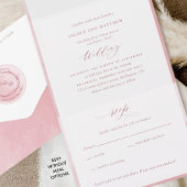 Elegant Monogram en Dusty Roos Waterverf Wedding All In One Uitnodiging