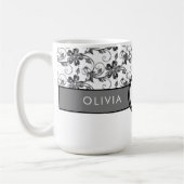 Elegant Monogram en Floral Pattern Black Koffiemok (Links)