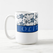 Elegant Monogram en Floral Pattern Blue Koffiemok (Links)