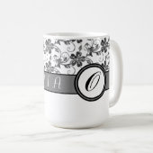 Elegant Monogram en Floral Pattern Koffiemok (Voorkant rechts)