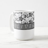Elegant Monogram en Floral Pattern Koffiemok (Voorkant links)