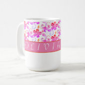 Elegant Monogram en Floral Pattern Roze Koffiemok (Voorkant links)