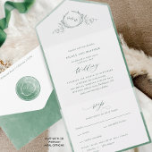 Elegant Monogram en Green Waterverf Wedding All In One Uitnodiging