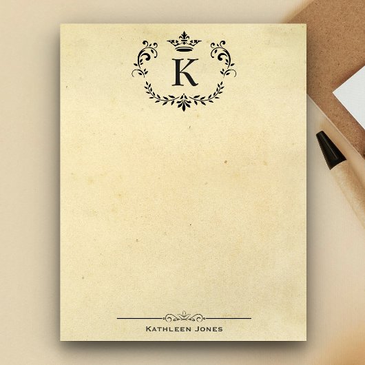 Elegant Monogram en Naam | Aangepast Vintage Papie Notitieblok