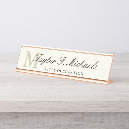 Elegant monogram en naam bureau naambordje (Voorkant)