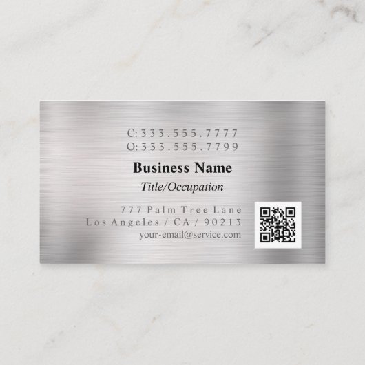 Elegant monogram en naam, QR-code, geborsteld zilv Visitekaartje (Achterkant)