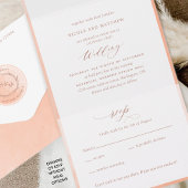 Elegant Monogram en Peach Waterverf Wedding All In One Uitnodiging