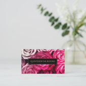 Elegant monogram en roze roze rozen Florist Visitekaartje (Staand voorkant)